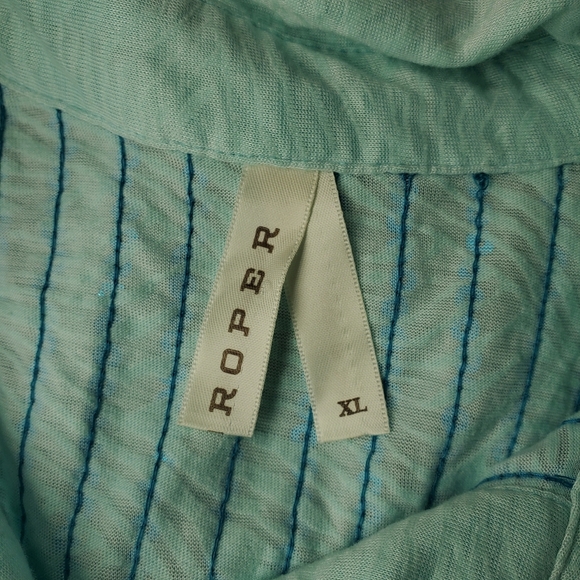 NWT Roper Blue Sequin Pearl Snap Button Down Shirt Women's Size XL - Picture 5 of 16